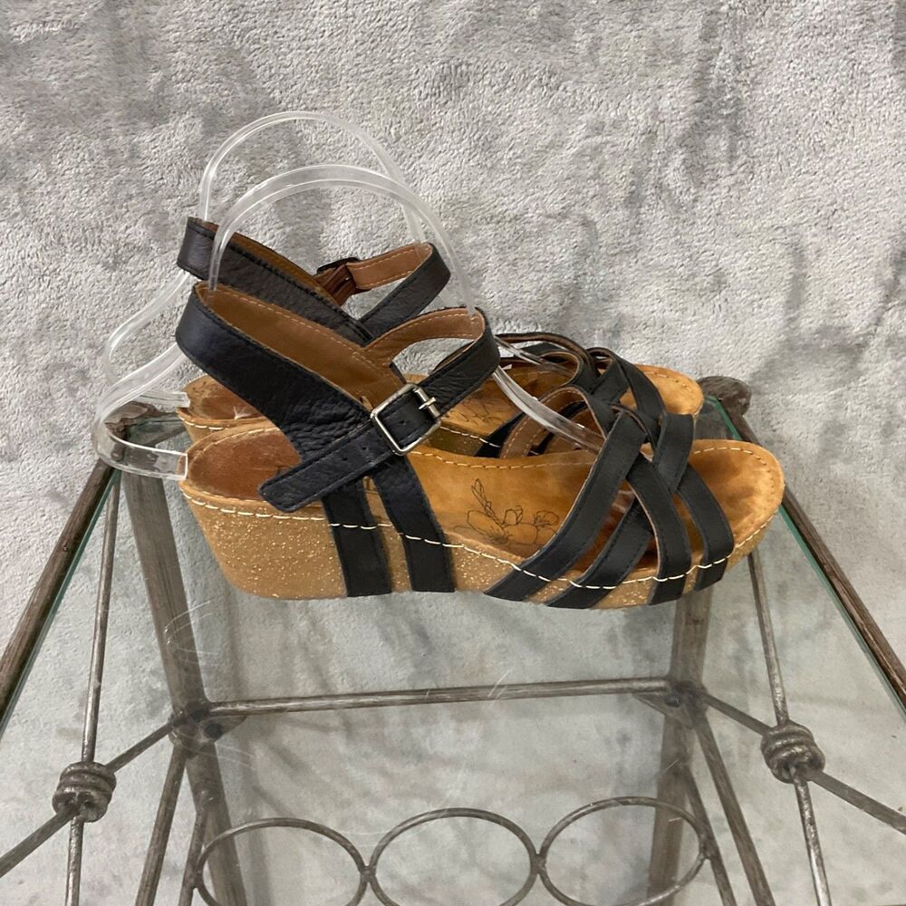 Bjorndal Lily leather platform wedge sandals women’s 9 buckle Open Toe Cork